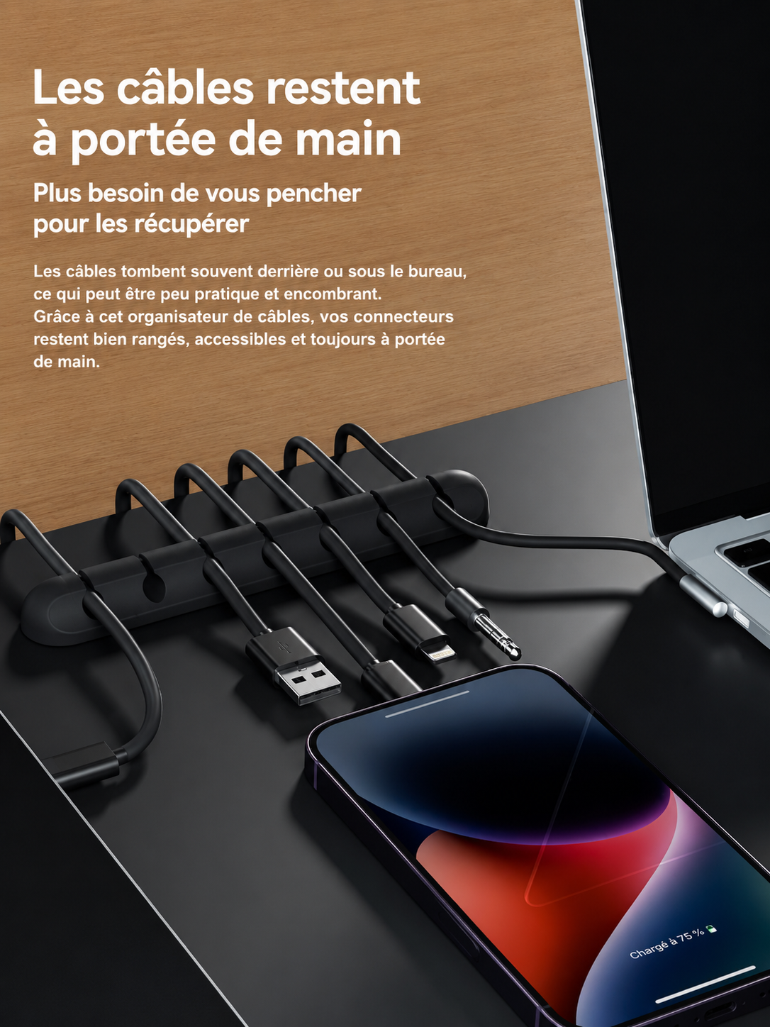 Organisateur de Câbles Adhésifs pour Bureau